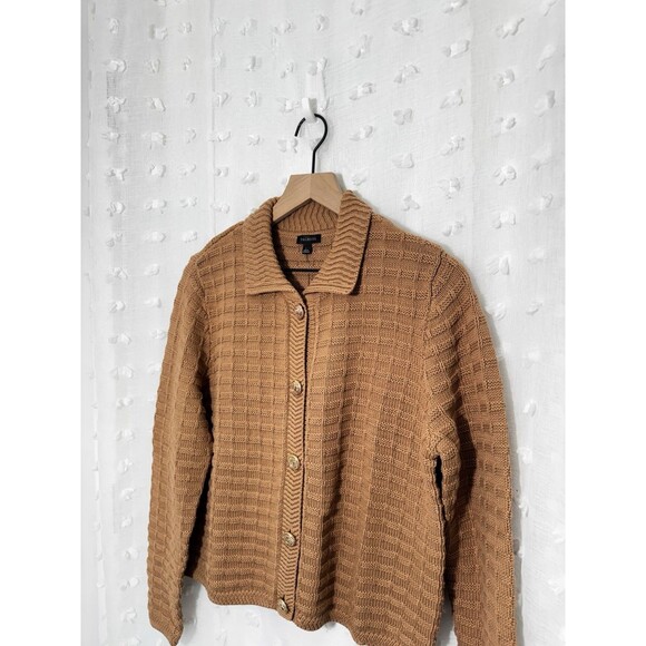 Talbots Textured Polo Cardigan NWT $129 color  CAFE Size Large - Picture 3 of 6